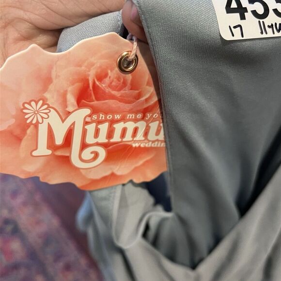 NWT Show Me Your MuMu Emily Empire Maxi Dress Silver Sage XXS Baby Blue Shower - Picture 12 of 13